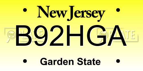 B92HGA New Jersey License Plate