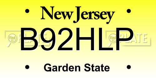 B92HLP New Jersey License Plate