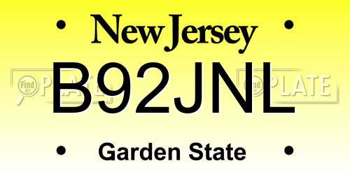 B92JNL New Jersey License Plate
