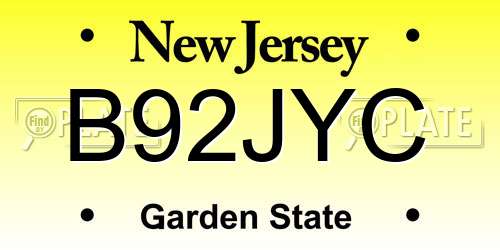 B92JYC New Jersey License Plate