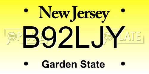 B92LJY New Jersey License Plate