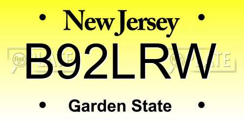 B92LRW New Jersey License Plate