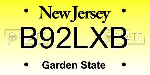 B92LXB New Jersey License Plate