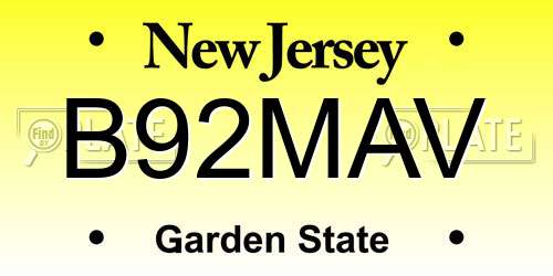 B92MAV New Jersey License Plate