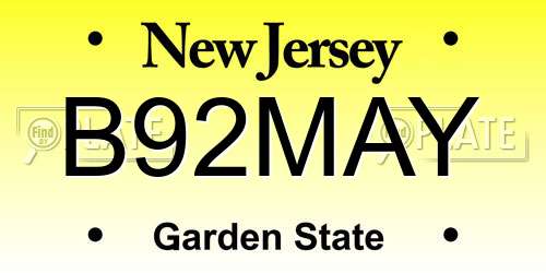B92MAY New Jersey License Plate
