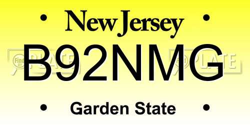 B92NMG New Jersey License Plate