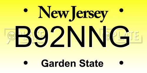 B92NNG New Jersey License Plate