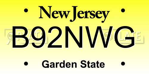 B92NWG New Jersey License Plate