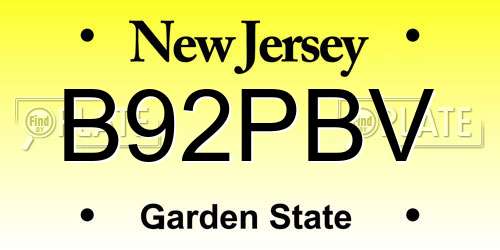 B92PBV New Jersey License Plate