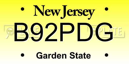 B92PDG New Jersey License Plate