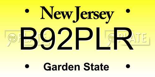 B92PLR New Jersey License Plate