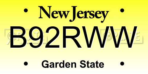 B92RWW New Jersey License Plate