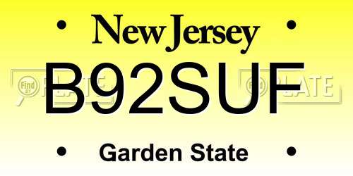 B92SUF New Jersey License Plate