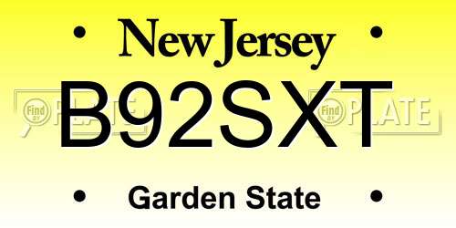 B92SXT New Jersey License Plate