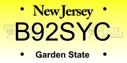 B92SYC New Jersey License Plate