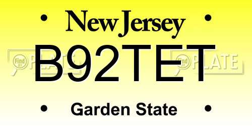B92TET New Jersey License Plate