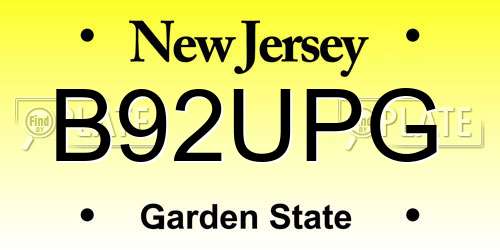 B92UPG New Jersey License Plate