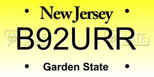 B92URR New Jersey License Plate