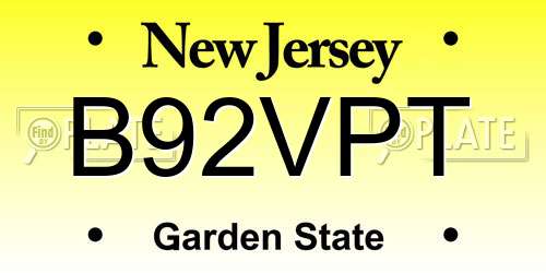 B92VPT New Jersey License Plate