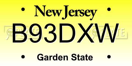 B93DXW New Jersey License Plate