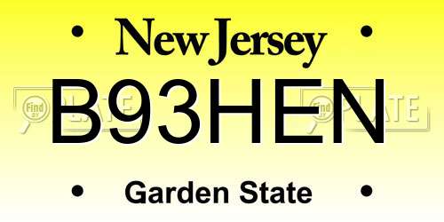 B93HEN New Jersey License Plate