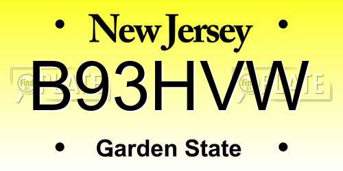B93HVW New Jersey License Plate