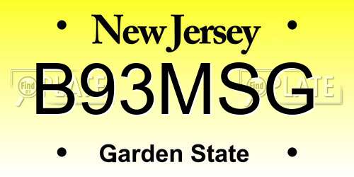 B93MSG New Jersey License Plate