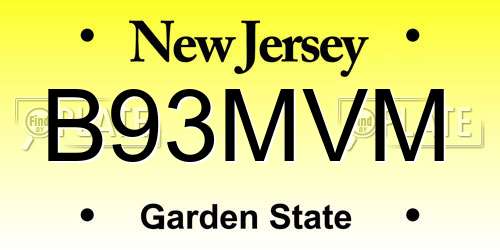 B93MVM New Jersey License Plate