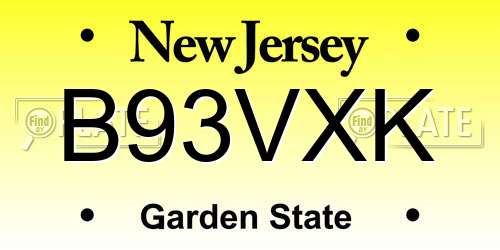 B93VXK New Jersey License Plate