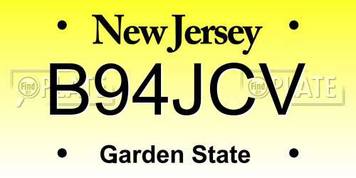 B94JCV New Jersey License Plate