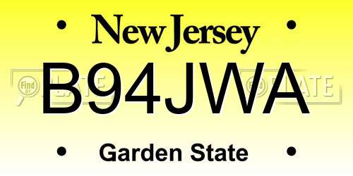 B94JWA New Jersey License Plate