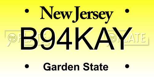 B94KAY New Jersey License Plate