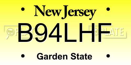 B94LHF New Jersey License Plate