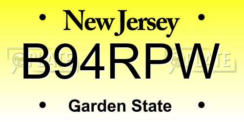 B94RPW New Jersey License Plate