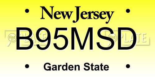 B95MSD New Jersey License Plate