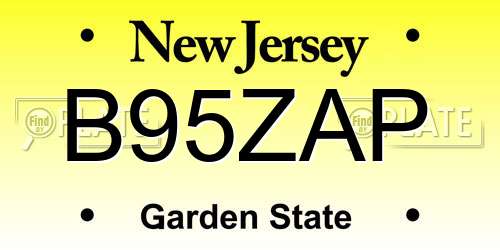 B95ZAP New Jersey License Plate