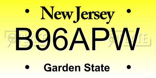 B96APW New Jersey License Plate