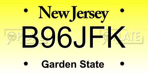 B96JFK New Jersey License Plate