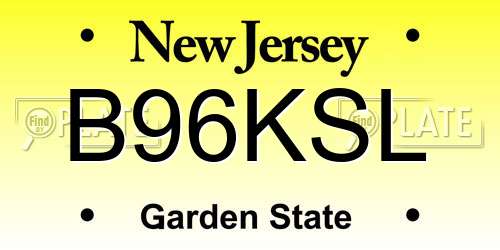 B96KSL New Jersey License Plate