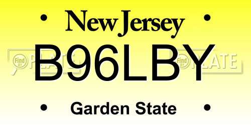 B96LBY New Jersey License Plate