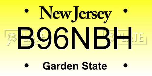 B96NBH New Jersey License Plate