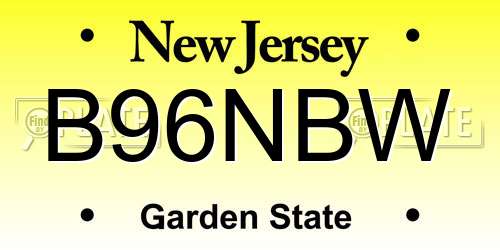 B96NBW New Jersey License Plate