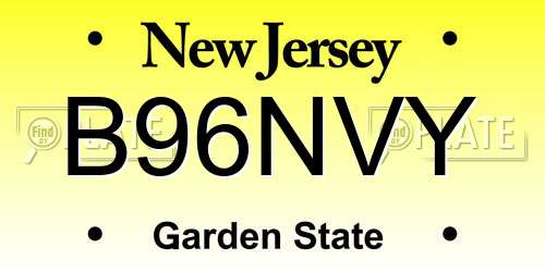 B96NVY New Jersey License Plate