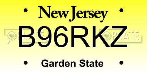 B96RKZ New Jersey License Plate