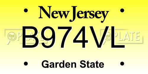 B974VL New Jersey License Plate