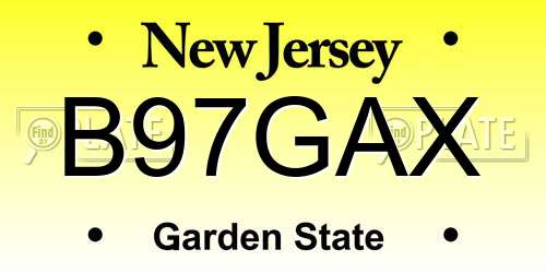 B97GAX New Jersey License Plate