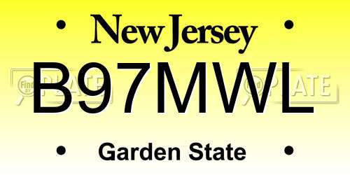 B97MWL New Jersey License Plate