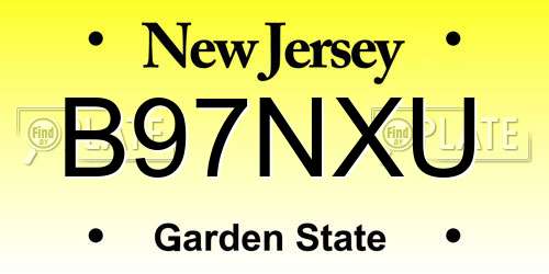 B97NXU New Jersey License Plate