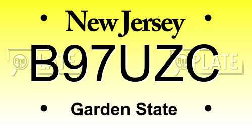 B97UZC New Jersey License Plate
