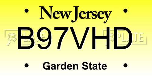 B97VHD New Jersey License Plate